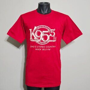 Vintage 80s WHOK K95.5 Ohio Stereo Country Radio Tee L Red Jerzees USA T Shirt